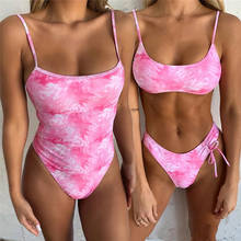 Conjunto de Bikini con estampado Tie-Dye para mujer, traje de baño de estilo vendaje con relleno de realce, ropa de playa con tirantes, 2020 2024 - compra barato