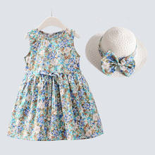 2PCS/Set Girls Dress Hat Cotton Comfortable Children's Dress 2021 Summer Dress Floral Girls' Sleeveless Dress For Children 2024 - buy cheap