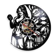 Female Bodybuilder Weightlifting Vinyl Record Wall Clock Gym Time Wall Clock Muscletech Lady Builder Muscle Women Crossfit Gift 2024 - buy cheap