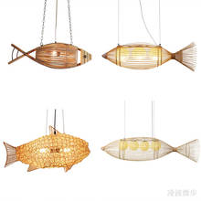 Creative bamboo rattan fish shaped chandelier Restaurant Bar teahouse Zen personalized art hot pot shop Chandelier 2024 - buy cheap