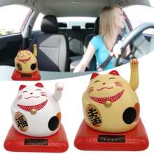 Cute Solar Lucky Cat Wave Arms Welcoming Fortune Symbol Figurine Paw-waving China Fortune Cats Bedrooms Car Dashboard Decoration 2024 - buy cheap