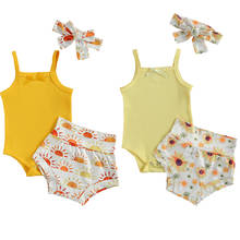 0-18M Newborn Baby Girls Clothes Sets Bow Strapless Romper Tops Flowers Printed Shorts Headband 2024 - buy cheap