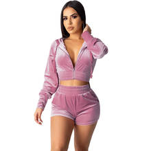 Casual Velvet Tracksuit Women Sets Sportswear Hooded Two Piece Set Sweat Suits Female Cropped Zip Bomber Jacket and Shorts Set 2024 - buy cheap