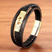 Classic Men Jewelry Genuine Leather Bracelets Stainless Steel Bracelets Black Rope Chain Fashion Wristband for Male Gift Magnet 2024 - buy cheap