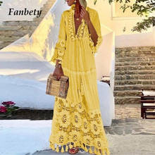 Summer Vintage Tassel Design Long Dress Women Elegant Deep V-Neck Lace Patchwork Loose Dresses Female Fahsion Casual Vestido 4XL 2024 - buy cheap