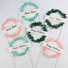 Leaf Wreath Cake Topper Cupcake Toppers Happy Birthday Party DIY Cake Top Flags Decoration Baby Shower Wedding Party Cake Decor 2024 - buy cheap