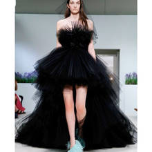 Black Prom Dresses Ball Gown Strapless Tulle High Low Sexy Long Prom Gown Evening Dresses Robe De Soiree 2024 - buy cheap