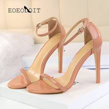 EOEODOIT 10 cm High Stiletto Heel Sandals Leather Pumps Summer Open Toe Fashion Gladiator Ankle Buckle Party Shoes Women Heels 2024 - buy cheap