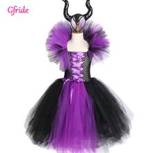 Disfraz de bruja de Halloween para niñas, vestido de Carnaval de Reina Malvada con diadema, ropa para niños, vestidos de tutú 2024 - compra barato