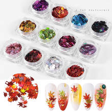 12 Box/Set Maple Leaf Nail Sequins Flakes Laser Mirror Glitter Holographic Paillettes Fall Nail Art Design 3D Sticker Decoration 2024 - buy cheap