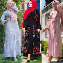 Vestido musulmán para mujer, Rebeca Abaya con bordado de encaje Floral árabe de Dubái, caftán largo, Túnica islámica de oración de Ramadán, fiesta turca 2024 - compra barato