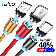 Магнитный USB-кабель Tisluo/Micro USB / Type-C для iPhone X Xs Max LED, магнитное зарядное устройство 1 м для Samsung s10 Xiaomi Pocophone USB C 2024 - купить недорого