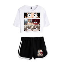 Hot Cute Print My hero academia Exposed Navel White T-shirt+Black Shorts Women's two-piece Sets Casual Girl's Summer Suits 2024 - buy cheap