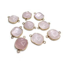 New Natural Square Gold Plated Rose Quartz Connector For Jewelry Temperament Charm Making Bracelets Accessories Size 18x18mm 2024 - buy cheap