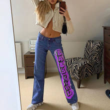 Vintage Letter Print Y2K Straight Jeans Women Harajuku Streetwear Retro Mom Jeans Denim High Waist Aesthetic Pants 2024 - buy cheap