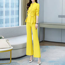 Women Blazer And Flare Pants Sets Two Pieces Casual Office Lady Single Breasted Belt Jacket Formal Suit Trousers Spring Autumn 2024 - buy cheap