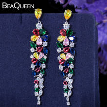 BeaQueen-pendientes largos para mujer, de 82mm, Multicolor, Circonia cúbica, pavimentada, geometría, flor, colgante, vestido de boda, joyería Bohemia E264 2024 - compra barato