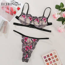 Echonight lingerie borboleta sensual erótica, sutiã transparente, conjunto de roupa íntima feminina, conjunto de renda, calcinha e sutiã 2024 - compre barato