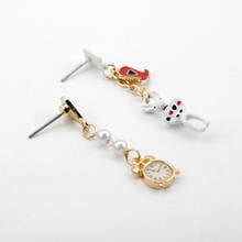 Women Earrings Commodity Drop Clock Shape Earring Enamel Clip Pin Cartoon Theme Heart Rabbit Earrings Pearl Pendant Jewelry 2024 - buy cheap