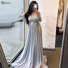 Caftan robe soirée femme vestidos de noite mangas compridas bordados a linha chiffon dubai árabe muçulmano formal vestidos de baile 2021 2024 - compre barato