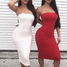 2020 Women Sexy Off Shoulder Tube Dress Summer Basic Bodycon Sundress Strapless Stretchy Bandage Robe Femme Party Club Outfits 2024 - buy cheap