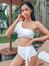 Korean Women Tankini Two Pieces White Swimsuits Bandeau Top  Bandage Lace High Waist Teenage Girls Bathing Suit  Badpak 2024 - buy cheap