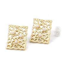 8Seasons Zinc Based Alloy Ear Post Stud Earrings Findings Rectangle Gold White Acrylic Imitation Pearl 18mm x 14mm,10 PCs 2024 - buy cheap