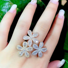 Joias de dedo requintadas formato de três flores, anéis de casamento clássico irregular para mulheres com pedra de zircônio cúbico 2024 - compre barato