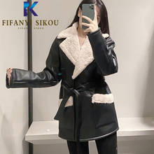 Black PU Leather Jacket Women Winter Thick Warm Lambswool Jackets Coat Pocket Lapel Fashion Loose Faux Leather Jacket Female 2024 - buy cheap