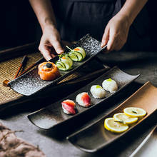 Placa longa de estilo japonês criativa prato de sushi retangular preto simples prato longo restaurante talheres 2024 - compre barato