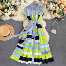Women Pleated Blouses Dress Korean Sleeveless Single Breasted A-line Dresses Summer Elegant Fashion Streetwear Vestidos 2024 - buy cheap