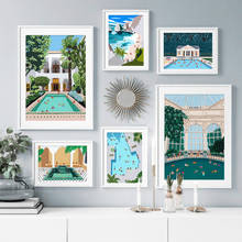 Pintura en lienzo de piscina moderna para decoración del hogar, póster de arte para pared, imagen impresa para sala de estar, vacaciones en la playa de verano 2024 - compra barato