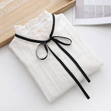 Blusa de manga larga con cordones para mujer, camisa de manga larga con botones, estilo coreano, color blanco, novedad de otoño, 2020 2024 - compra barato