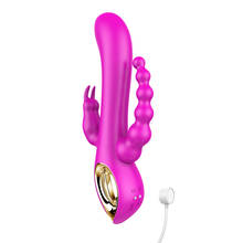 Vibrador rabbit para ponto g e p, vibrador anal com curva tripla, 10 funções, recarregável, estimulador de clitóris, dildo para mulheres 2024 - compre barato