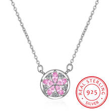 925 Sterling Silver Pink Crystal Cherry Blossom Flower Pendant Necklace For Women Chain Necklce Choker S-n08 2024 - buy cheap