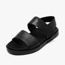 Sandálias de verão masculinas, de couro de alta qualidade, respirável, casual, plataforma plana, sapatos de praia, moda, dedo aberto, antiderrapante, preto 2024 - compre barato