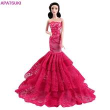 Red Lace Wedding Dress for Barbie Doll Clothes Fishtail Outfits Party Gown Clothing Handmade DIY Toys for Children 1/6 2024 - buy cheap