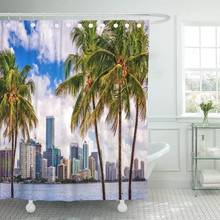 Beach Miami Florida USA Tropical Downtown Skyline City Palm Shower Curtain Waterproof Polyester Fabric 72 x 78 Inches with Hooks 2024 - buy cheap