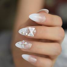 Градиентные желе-белые французские накладные ногти-стилеты для ногтей блестящие 3D бабочки накладные ногти на палец повседневная одежда искусственные ногти 2024 - купить недорого