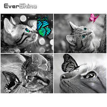 EverShine Diamond Embroidery Animal Cat Cross Stitch Diamond Painting Butterfly Rhinestones Mosaic New Arrival Handmade Gift 2024 - buy cheap