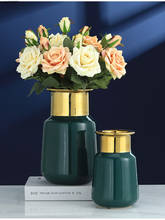 Vaso de cerâmica em estilo europeu, vaso dourado de luxo verde, vaso hidropônico de flores secas para decoração da sala de estar 2024 - compre barato