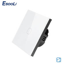 Esooli interruptor de toque padrão da ue 1 gang 2 vias interruptor de tela de toque de luz de parede de controle, painel de vidro de cristal, 170-240 v