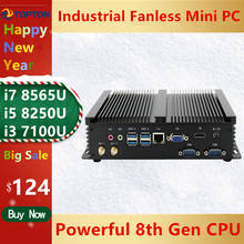 Mini pc industrial sem ventilador, windows 10 pro, i7, 8565u, i5, 8265u, i3 7100u, 1 * lan 2 * rs232 7 * usb, wi-fi, hdmi, linux 2024 - compre barato