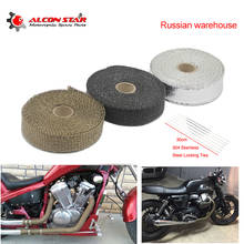 Alconstar-Cinta térmica para cabezal de tubo de escape de motocicleta, envoltura resistente al calor con bridas de acero, almacén ruso, 5M/10M/15M 2024 - compra barato