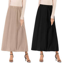 Модная мусульманская женская длинная юбка, винтажная мусульманская эластичная юбка макси с высокой талией, повседневные арабские юбки размера плюс, однотонная одежда 2024 - купить недорого