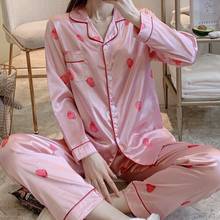 2021 Летний Шелковый Атлас пижамный комплект женские печатные пижама с длинными рукавами пижамы костюм женский сна из двух частей размера плюс 2024 - купить недорого