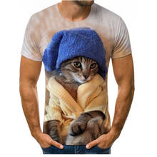 Футболка с изображением животных и кошек, летняя модная повседневная футболка для мальчиков и девочек с милым 3D-принтом кошек, с коротким рукавом и вентиляцией, большие размеры 2024 - купить недорого