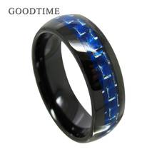 Anéis de carboneto de tungstênio de luxo para festa de casamento masculino preto azul anel de tungstênio jóias acessórios 2024 - compre barato
