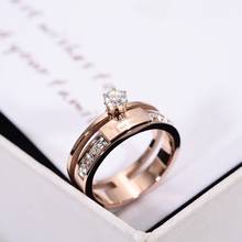 YUN RUO Love Forever Zircon Rings Rose Gold Color Fashion Titanium Steel Jewelry Birthday Gift Woman Never Fade Drop Shipping 2024 - buy cheap