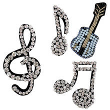 Music Note Symble Patches Beaded Diamond Motifs Applique Guitar Badge Clothes DIY Sewing Craft  P93 2024 - buy cheap